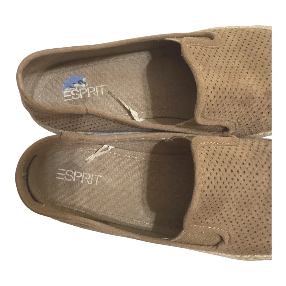 Esprit Espadrille Shoes Faux Suede Perforated Slip On‎ Platform Brown Casual 8.5